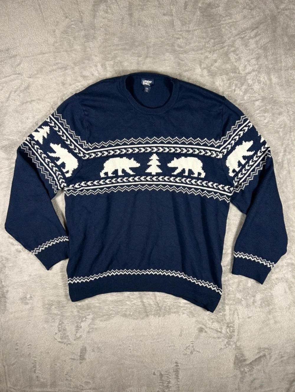 Lands’ End Y2K style bear sweater XXL navy blue